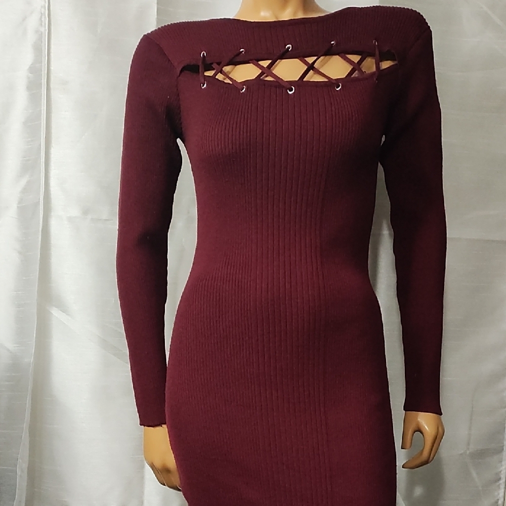 New Look Red Ribbed Cut Out‎ Bodycon Dress